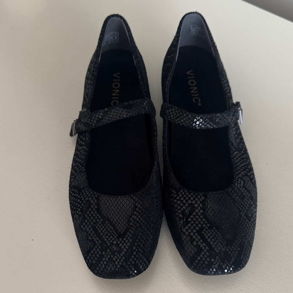 Vionic Black Snake-Embossed Mary Jane Flats - Picture 2 of 8